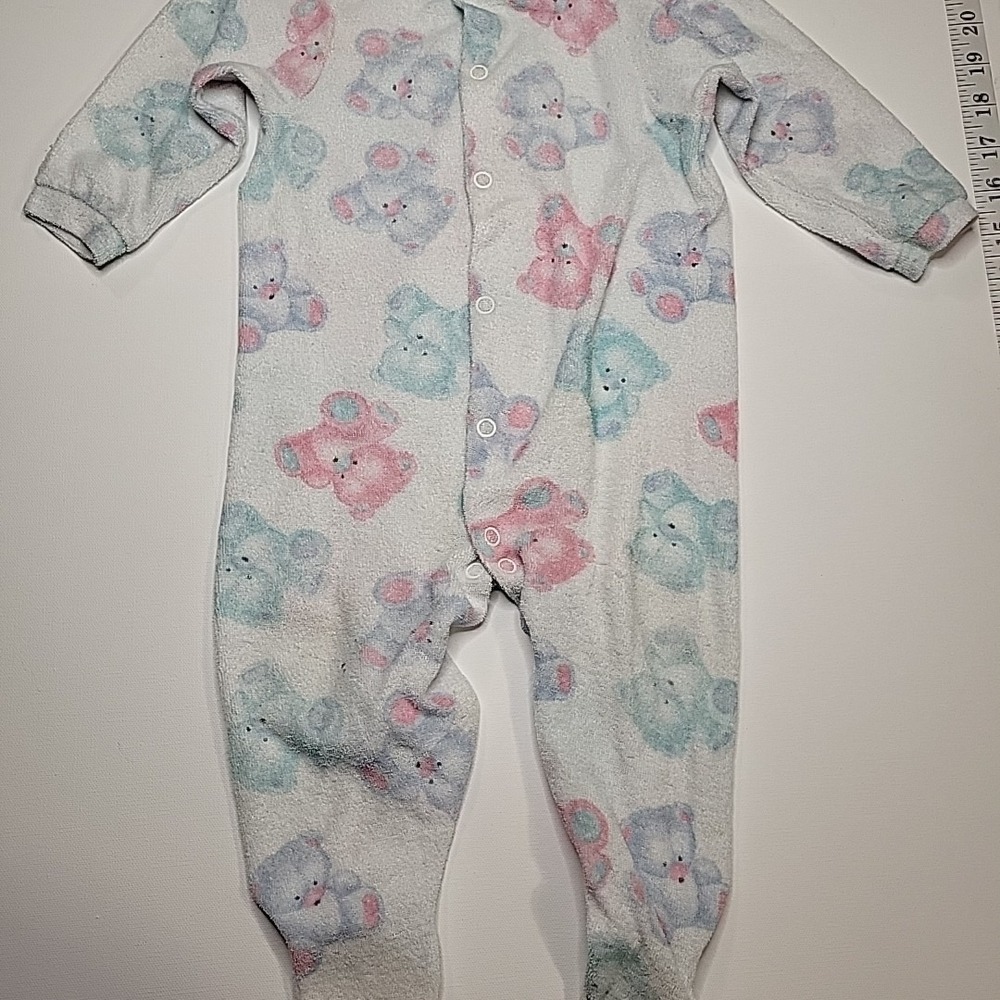 VINTAGE Carter's Baby Terry Cloth Footed Sleeper Pajama 9-12mo Blue & Pink Bears
